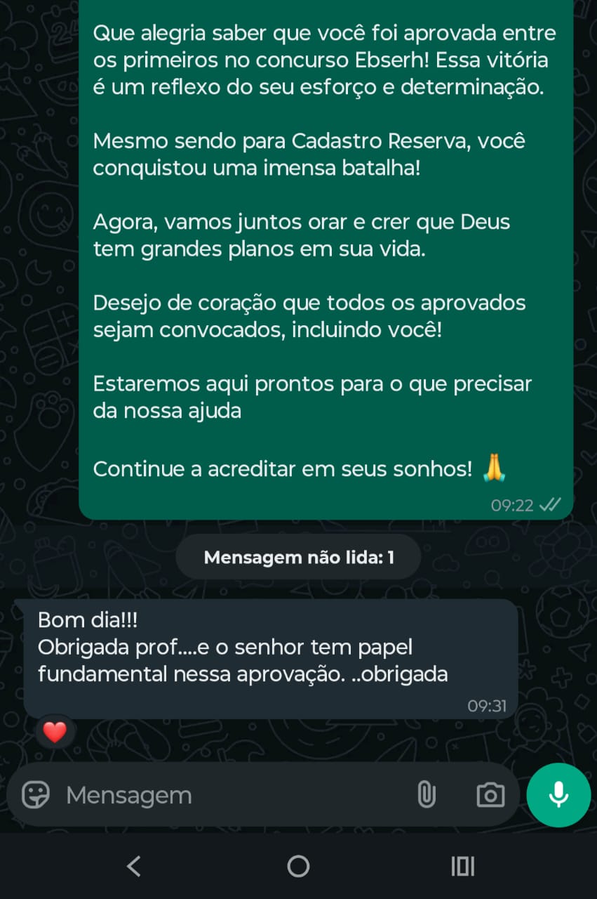 Captura de depoimento de aprovação na EBSERH em 2025